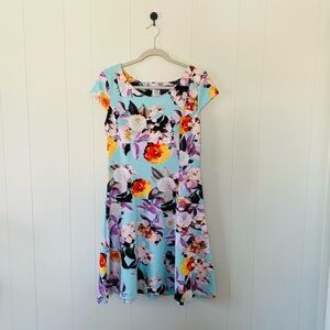 Worthington Floral Midi Dress in Blue and Pink